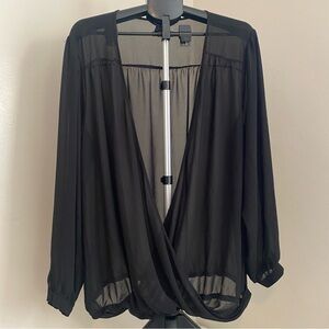 Torrid Size 3 Black Sheer Wrap Front Blouse Long Sleeve Lightweight Top